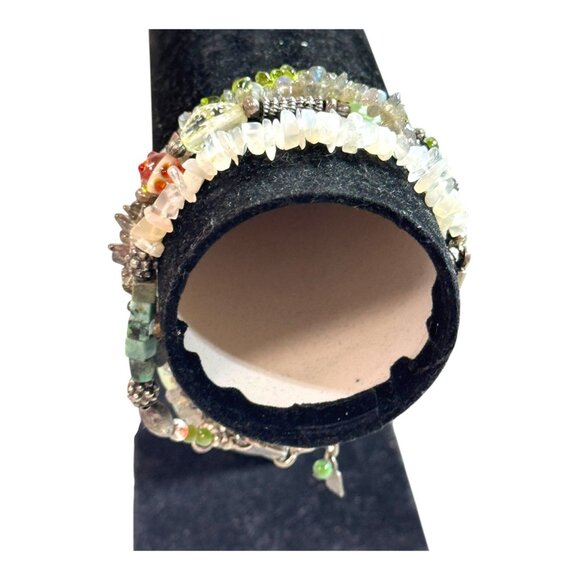 Vt 925 Sterling Silver Chunky Multi Strand Labradorite Moonstone Beaded Bracelet - Picture 2 of 8